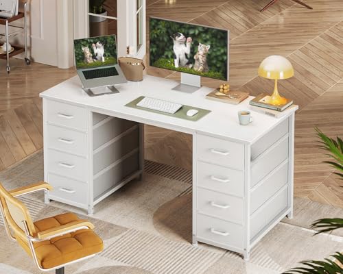 Coleshome Schreibtisch Mit 8 Stoff Schubladen, 120×48 cm, Weiß