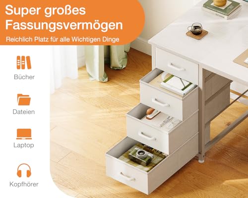 Coleshome Schreibtisch Mit 8 Stoff Schubladen, 120×48 cm, Weiß
