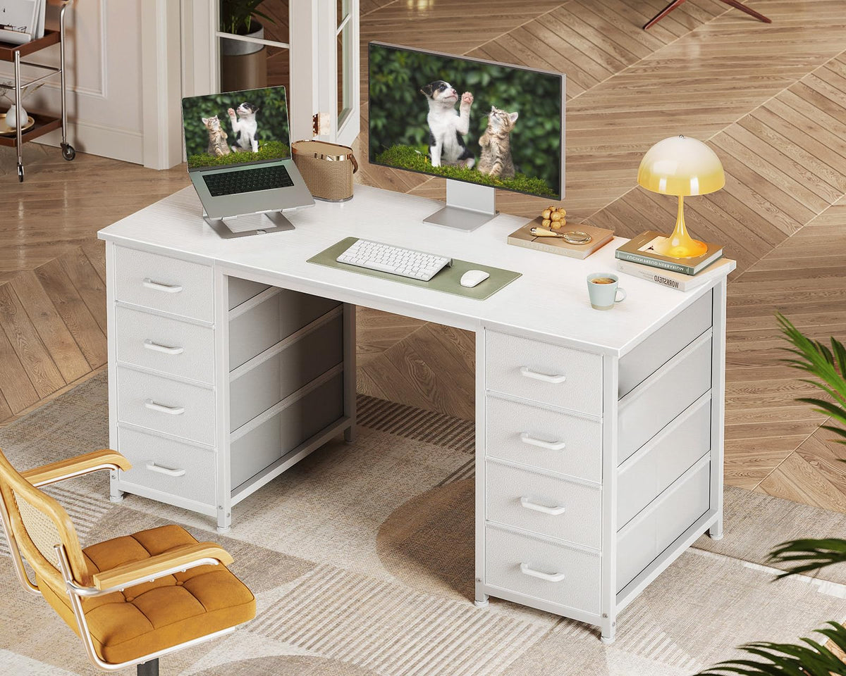 Coleshome Schreibtisch Mit 8 Stoff Schubladen, 120×48 cm, Weiß