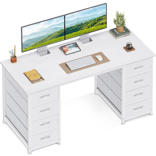 Coleshome Schreibtisch Mit 8 Stoff Schubladen, 120×48 cm, Weiß
