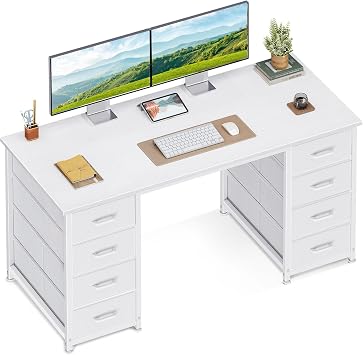 Coleshome Schreibtisch Mit 8 Stoff Schubladen, 120×48 cm, Weiß