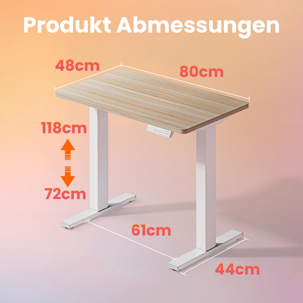 HUANUO höhenverstellbarer Schreibtisch 80x48cm mit 4 Memory-Steuerung