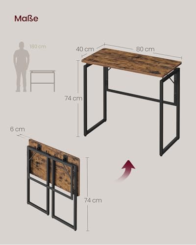 VASAGLE Klapptisch, Tischplatte aus einem Stück, 80 x 40 cm