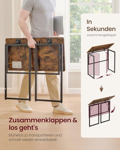 VASAGLE Klapptisch, Tischplatte aus einem Stück, 80 x 40 cm