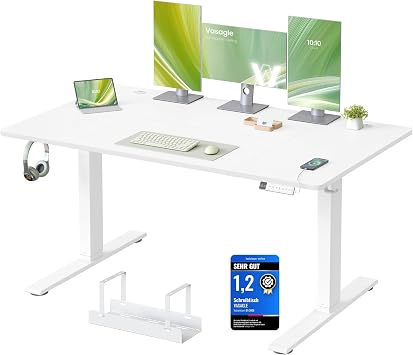 VASAGLE Höhenverstellbarer Schreibtisch, 140 x 80 cm, USB-C-Anschluss