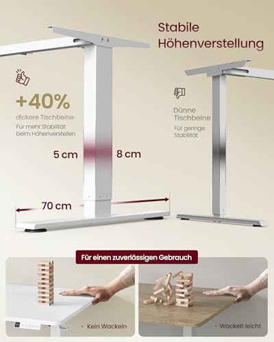VASAGLE Höhenverstellbarer Schreibtisch, 140 x 80 cm, USB-C-Anschluss