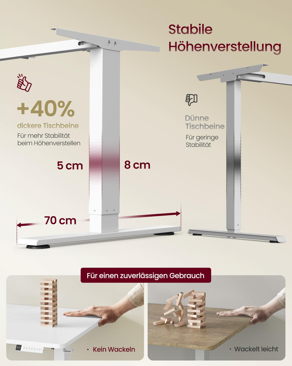 VASAGLE Höhenverstellbarer Schreibtisch, 140 x 80 cm, USB-C-Anschluss