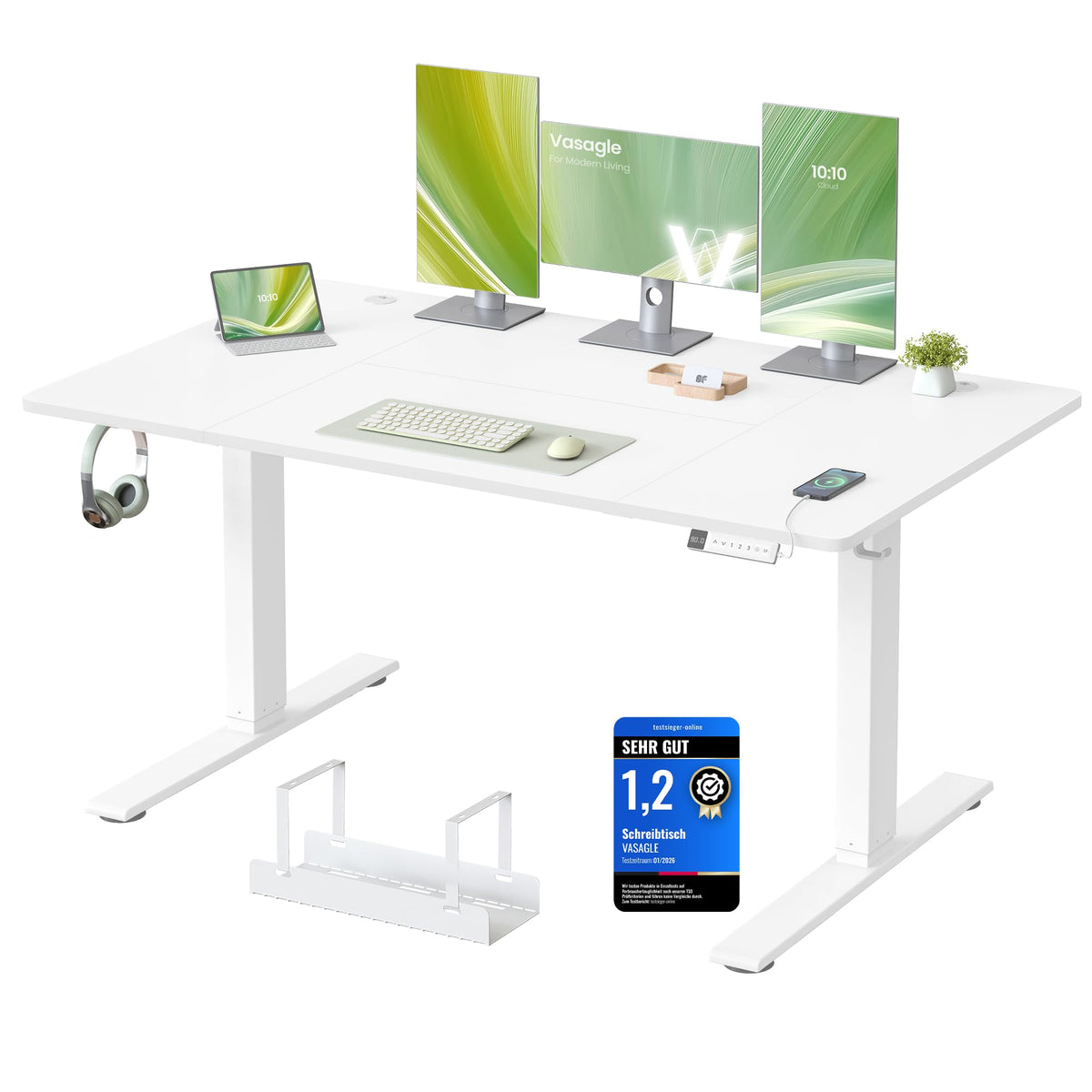 VASAGLE Höhenverstellbarer Schreibtisch, 140 x 80 cm, USB-C-Anschluss