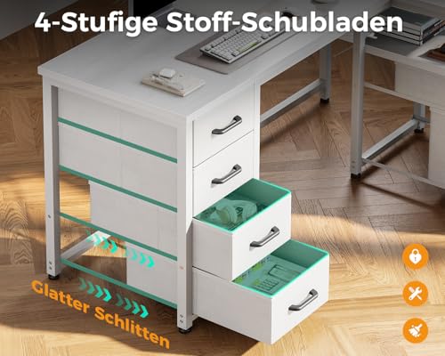 Coleshome Eckschreibtisch mit 6 Stoff Schubladen, 140×80 cm, Weiß