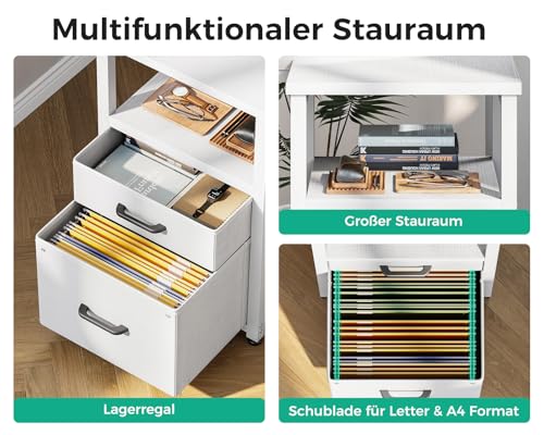 Coleshome Eckschreibtisch mit 6 Stoff Schubladen, 140×80 cm, Weiß