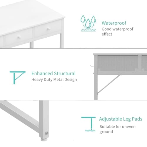 Lufeiya Kleiner Schreibtisch Weiß mit 3 Schubladen,PC Schreibtisch 100cm Klein Computertisch mit Stauraum für Büro HomeOffice 100x50x79 cm