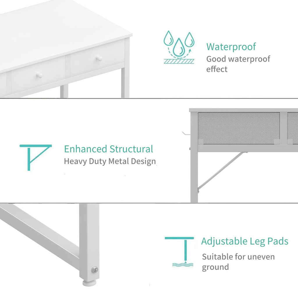 Lufeiya Kleiner Schreibtisch Weiß mit 3 Schubladen,PC Schreibtisch 100cm Klein Computertisch mit Stauraum für Büro HomeOffice 100x50x79 cm