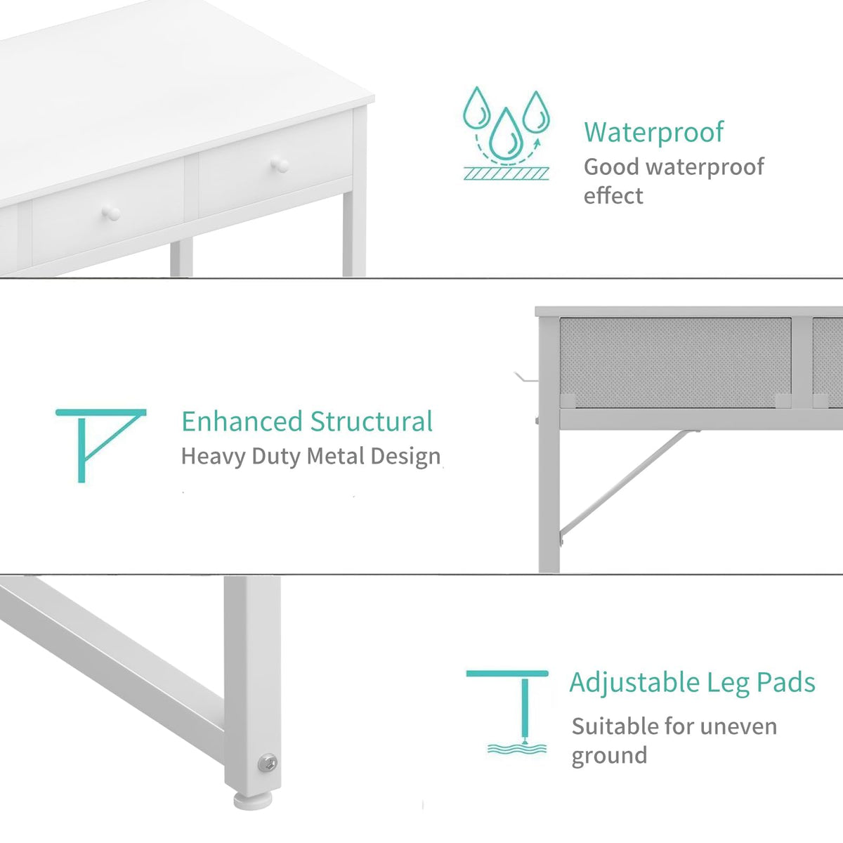 Lufeiya Kleiner Schreibtisch Weiß mit 3 Schubladen,PC Schreibtisch 100cm Klein Computertisch mit Stauraum für Büro HomeOffice 100x50x79 cm