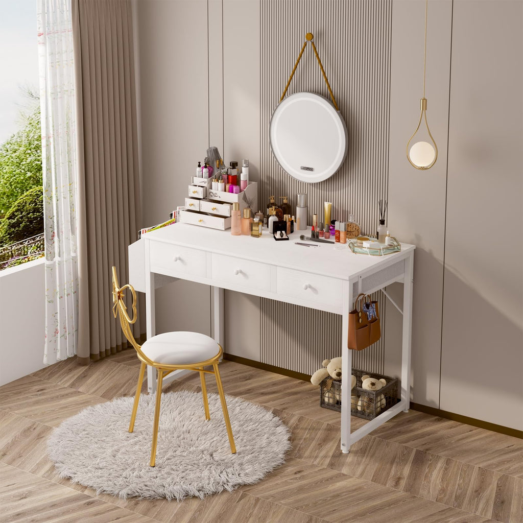 Lufeiya Kleiner Schreibtisch Weiß mit 3 Schubladen,PC Schreibtisch 100cm Klein Computertisch mit Stauraum für Büro HomeOffice 100x50x79 cm