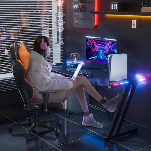 HLONONE Gaming Tisch mit LED, 120x60 cm, Stabiler Computertisch