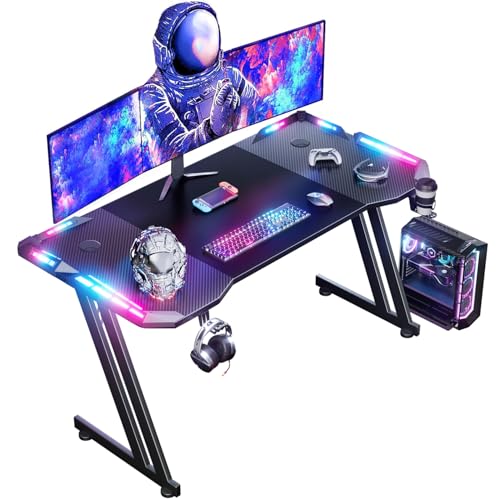 HLONONE Gaming Tisch mit LED, 120x60 cm, Stabiler Computertisch