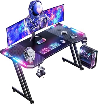 HLONONE Gaming Tisch mit LED, 120x60 cm, Stabiler Computertisch