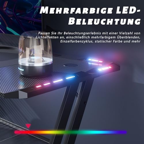 HLONONE Gaming Tisch mit LED, 120x60 cm, Stabiler Computertisch