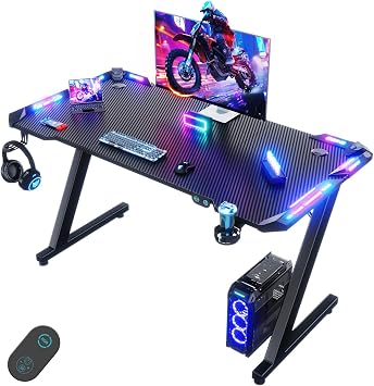 Devoko 120 x 60 cm Gaming Tisch, Gaming Schreibtisch mit LED