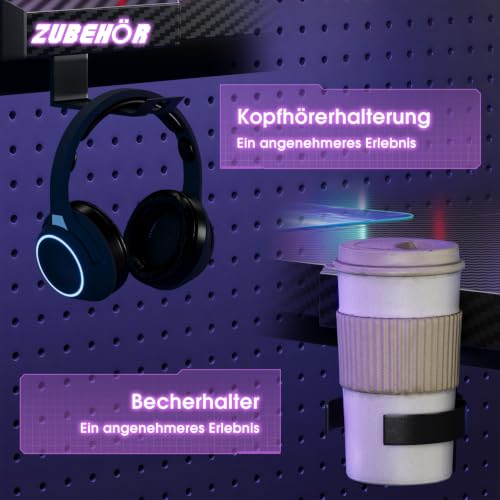 Devoko 120 x 60 cm Gaming Tisch, Gaming Schreibtisch mit LED