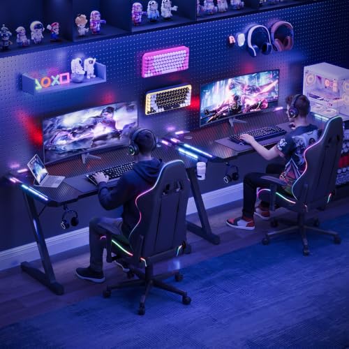 Devoko 120 x 60 cm Gaming Tisch, Gaming Schreibtisch mit LED