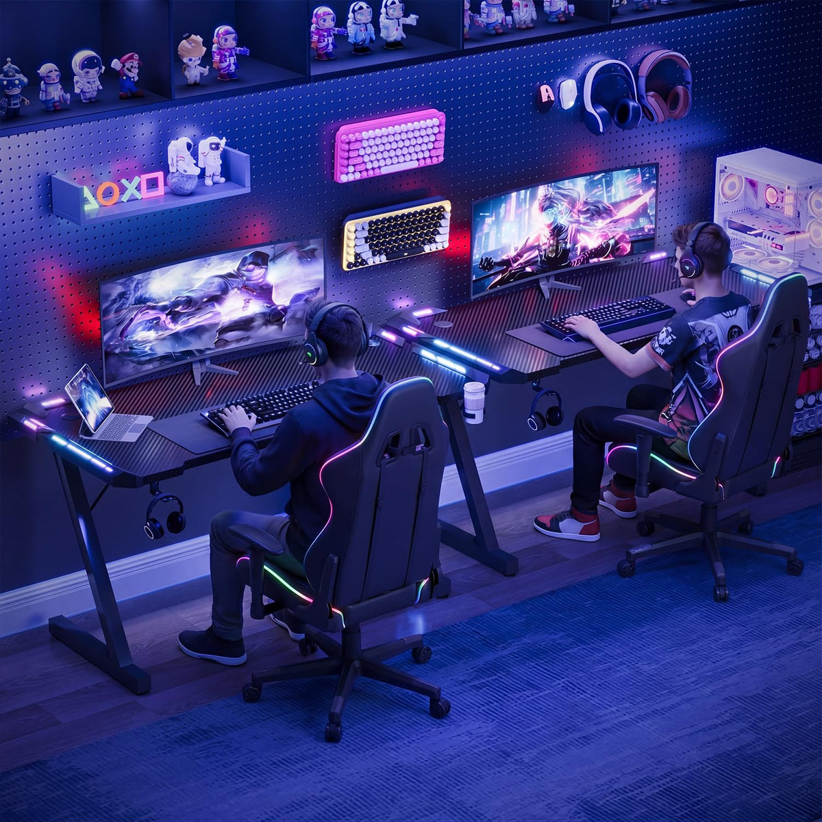 Devoko 120 x 60 cm Gaming Tisch, Gaming Schreibtisch mit LED