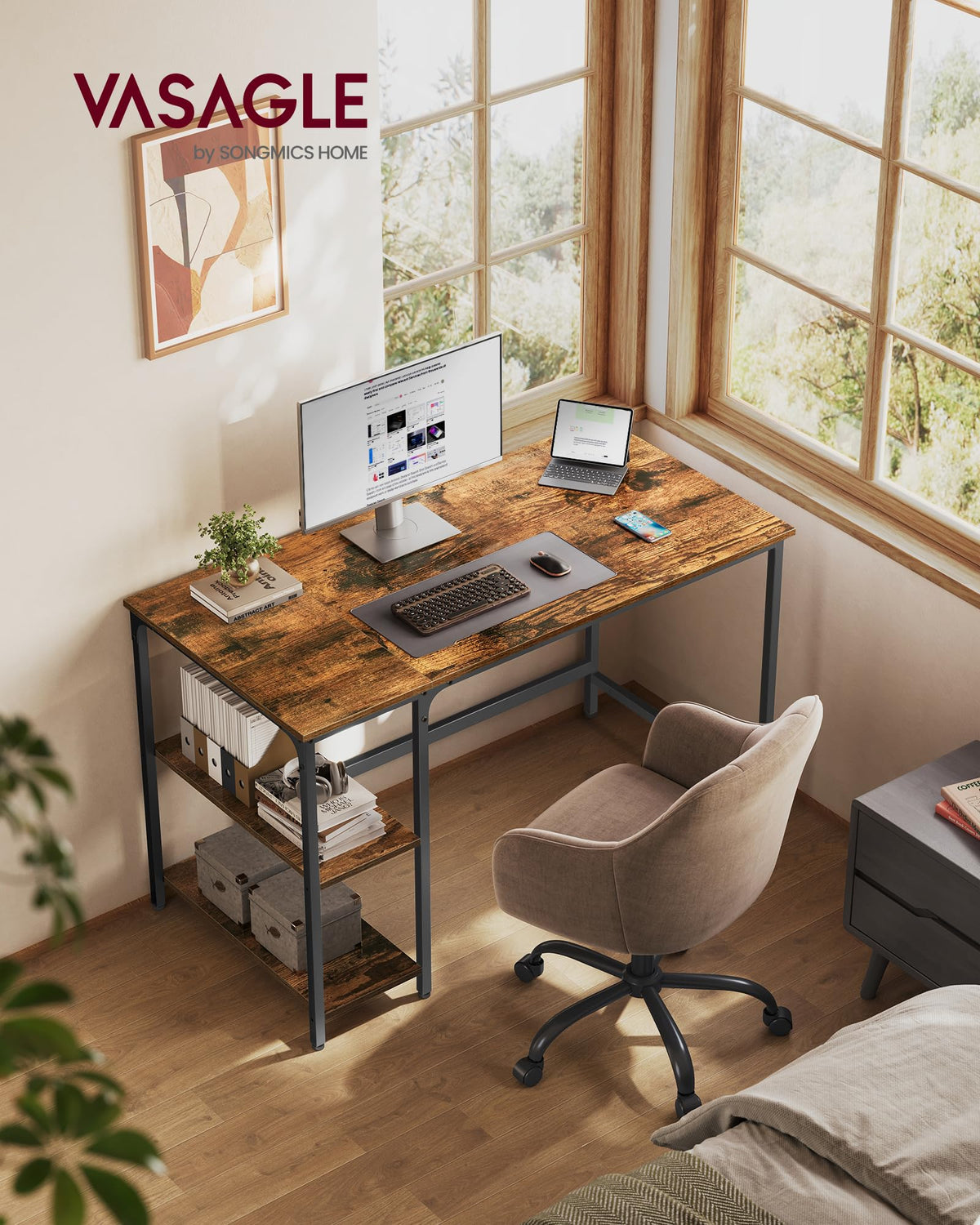 VASAGLE Computertisch, Bürotisch, moderner Stil, 120 x 60 x 76 cm