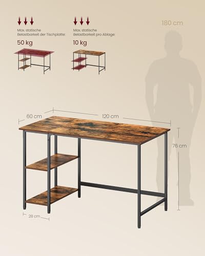 VASAGLE Computertisch, Bürotisch, moderner Stil, 120 x 60 x 76 cm