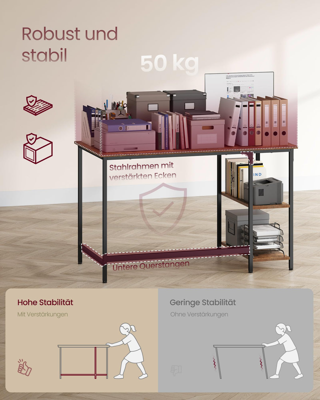 VASAGLE Computertisch, Bürotisch, moderner Stil, 120 x 60 x 76 cm