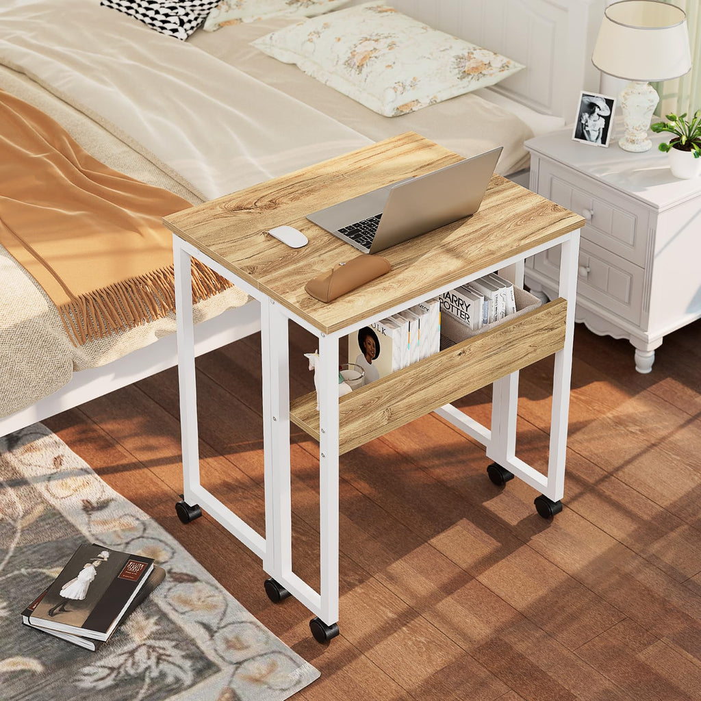 GreenForest Kleiner Schreibtisch klappbarer mit Rollen 63 cm, Beige