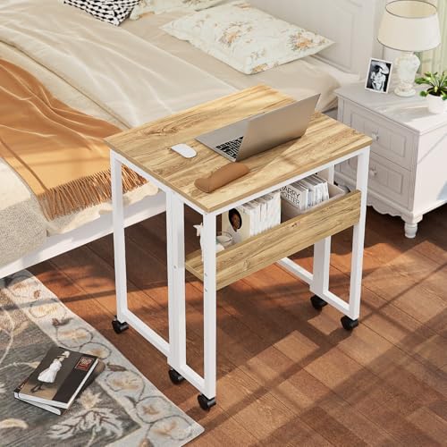 GreenForest Kleiner Schreibtisch klappbarer mit Rollen 63 cm, Beige