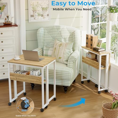 GreenForest Kleiner Schreibtisch klappbarer mit Rollen 63 cm, Beige