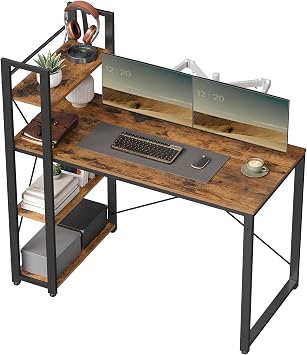 VASAGLE Schreibtisch, mit Regalböden rechts oder Links, 120 cm breiter