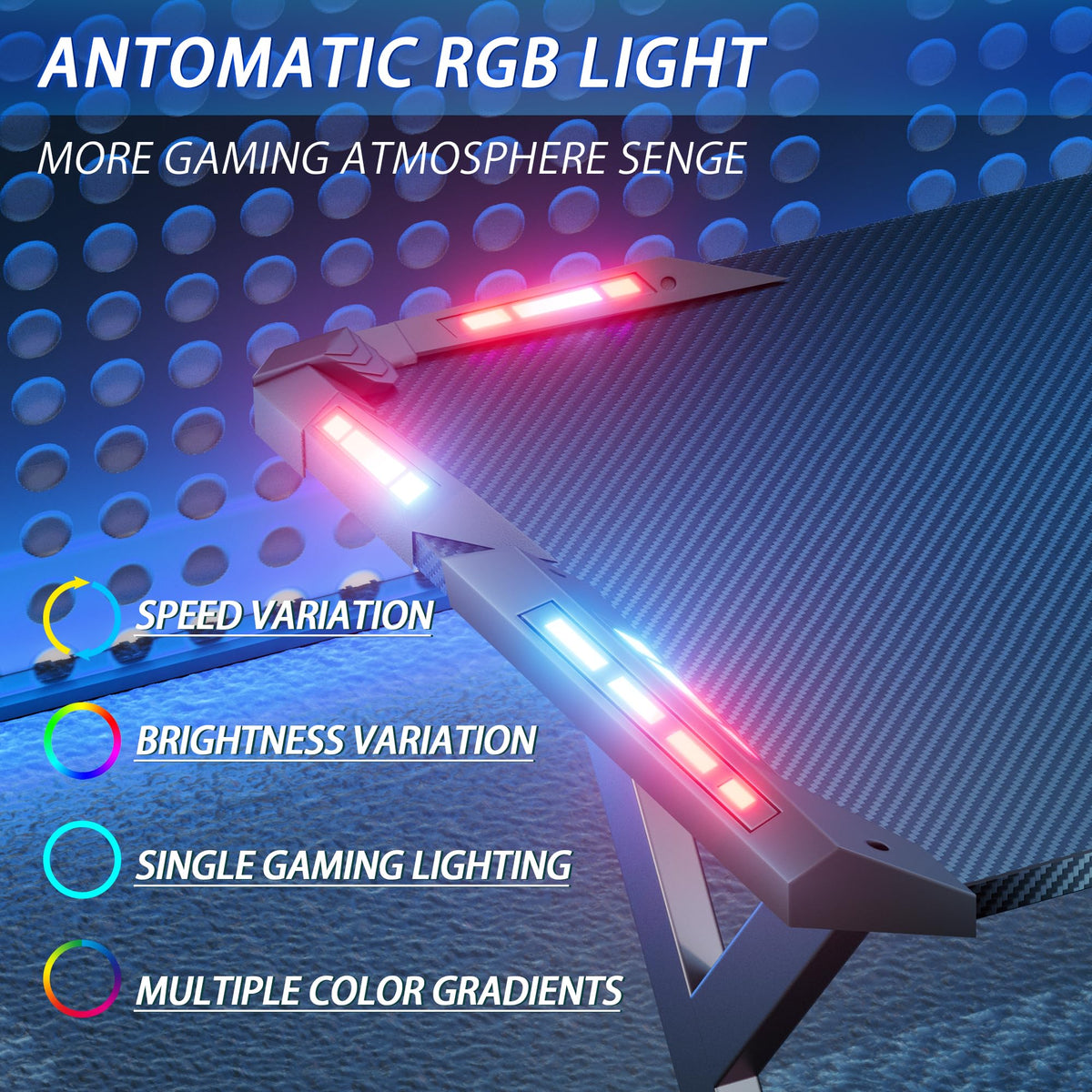 HLONONE Gaming Tisch mit LED, 100cm Computertisch mit Einteilige Tischplatt