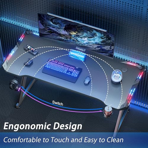 HLONONE Gaming Tisch mit LED, 100cm Computertisch mit Einteilige Tischplatt