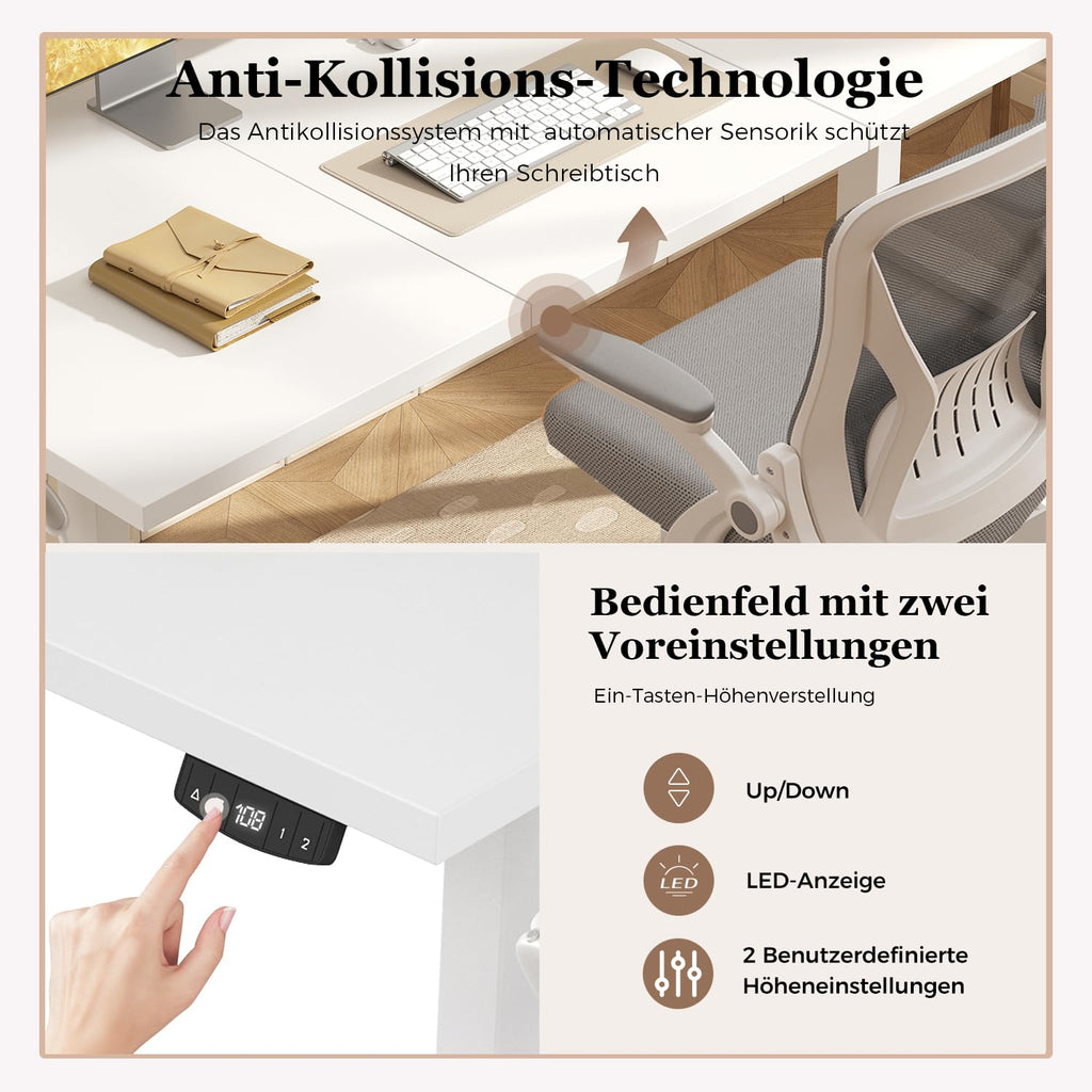 Klicelor Höhenverstellbarer Schreibtisch 120x60 cm mit 2 Speicherplätzen