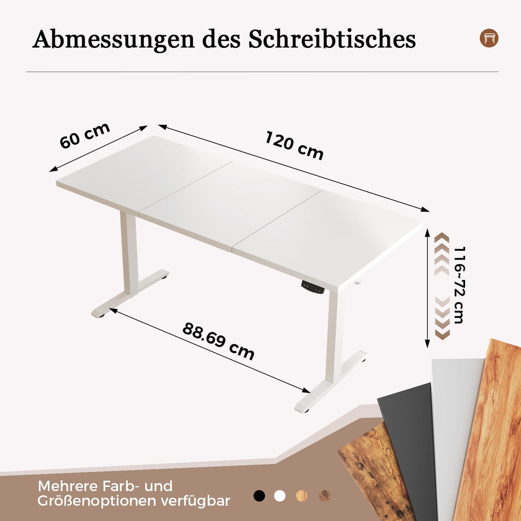 Klicelor Höhenverstellbarer Schreibtisch 120x60 cm mit 2 Speicherplätzen