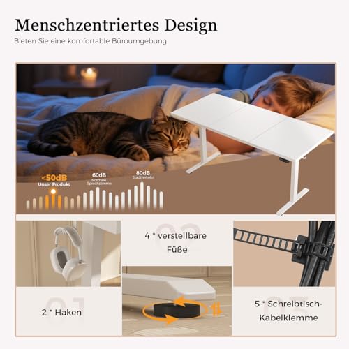 Klicelor Höhenverstellbarer Schreibtisch 120x60 cm mit 2 Speicherplätzen