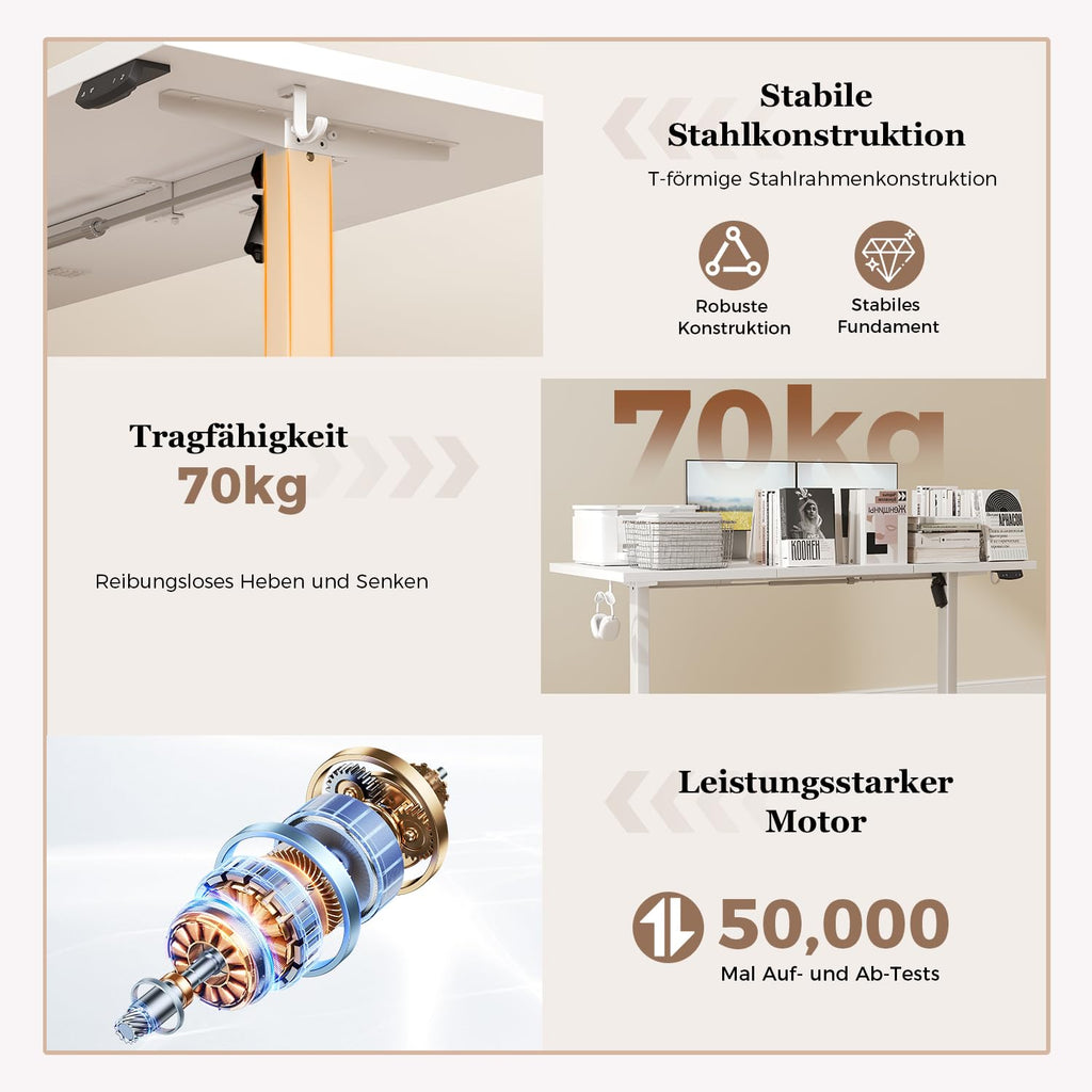 Klicelor Höhenverstellbarer Schreibtisch 120x60 cm mit 2 Speicherplätzen