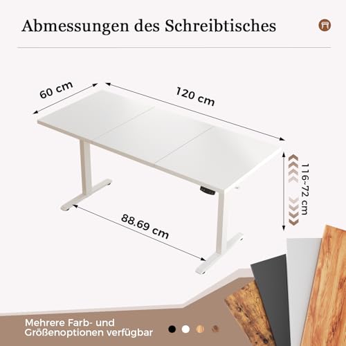 Klicelor Höhenverstellbarer Schreibtisch 120x60 cm mit 2 Speicherplätzen