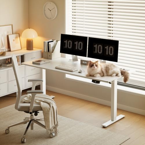 OffiGo Höhenverstellbarer Schreibtisch mit Steckdosen, 160x80cm, Weiß