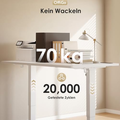 OffiGo Höhenverstellbarer Schreibtisch mit Steckdosen, 160x80cm, Weiß