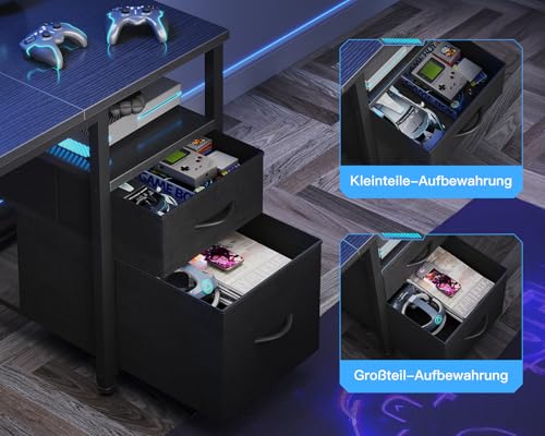 Coleshome Gaming Eckschreibtisch mit 2 Schubladen, 140×80 cm, Schwarz