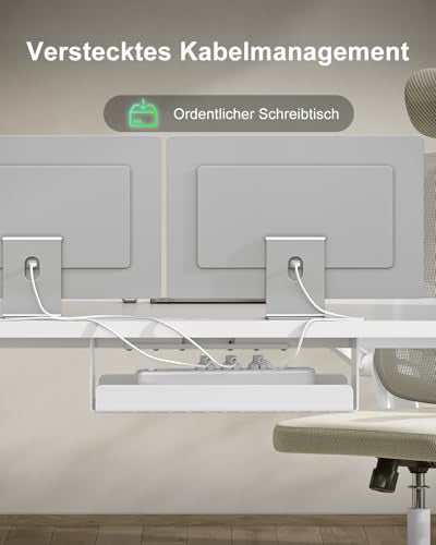 Devoko Höhenverstellbarer Schreibtisch 160x80cm mit Typ-C Ladeanschluss, Mobiler Elektrisch Computertisch mit Kabel Management Tray und 3-Funktions-Memory, Weiß