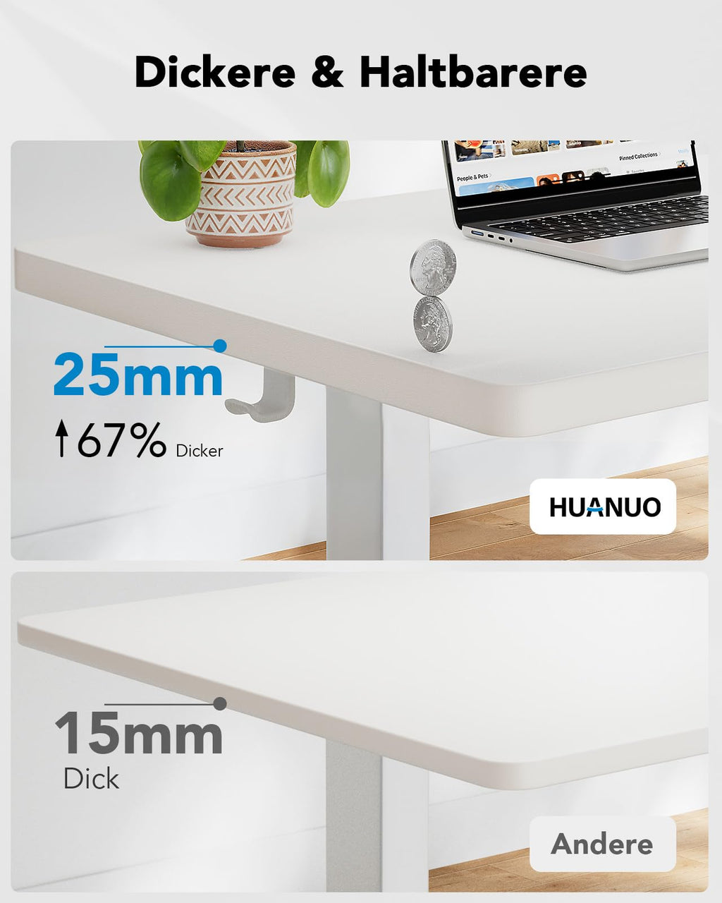 HUANUO Höhenverstellbarer Schreibtisch 160x80cm mit Ganze Tischplatte