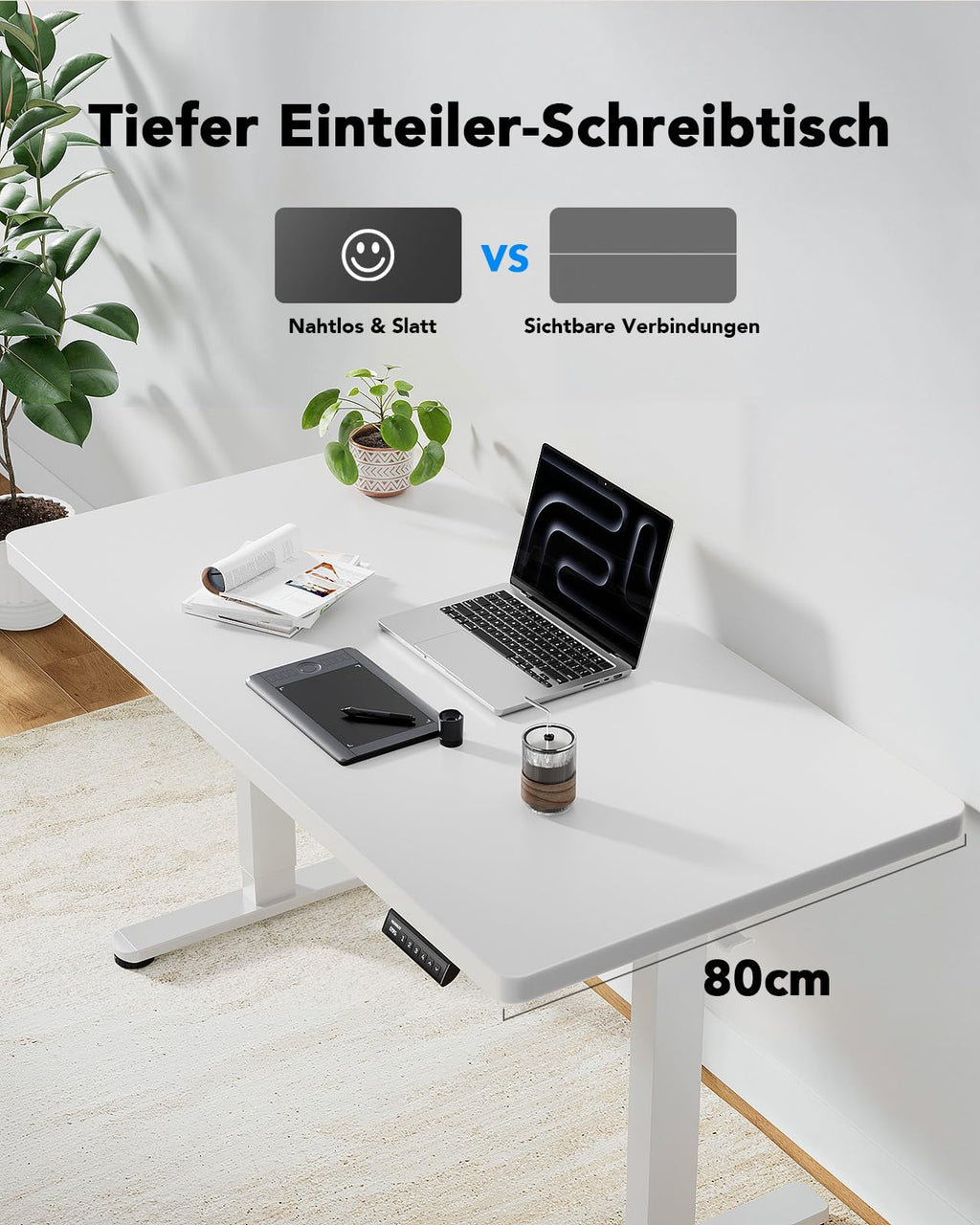 HUANUO Höhenverstellbarer Schreibtisch 160x80cm mit Ganze Tischplatte