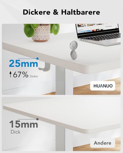 HUANUO Höhenverstellbarer Schreibtisch 160x80cm mit Ganze Tischplatte