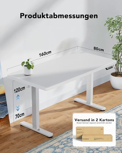 HUANUO Höhenverstellbarer Schreibtisch 160x80cm mit Ganze Tischplatte