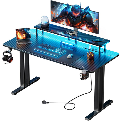 HLONONE Gaming Tisch mit LED & Steckdose, 120 x 60 cm, PC Tisch Schwarz