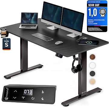 CASARIA® Höhenverstellbarer Schreibtisch elektrisch 120 x 60 cm mit Wireless Charger & USB-C/A Anschluss LCD-Display Memory-Funktion 80 kg belastbar ergonomisch Carbon Optik